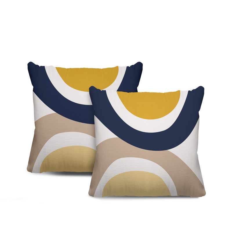 Jeté carré en polyester / mélange de polyester intérieur / extérieur, L 17 po x H 17 po, Jaune / bleu marine / beige