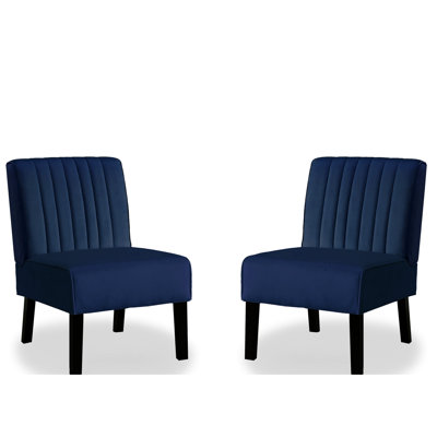 De 2 chaises modernes de style Mid-Century, velours bleu foncé, pieds en bois massif, mobilier de salon et de chambre à coucher