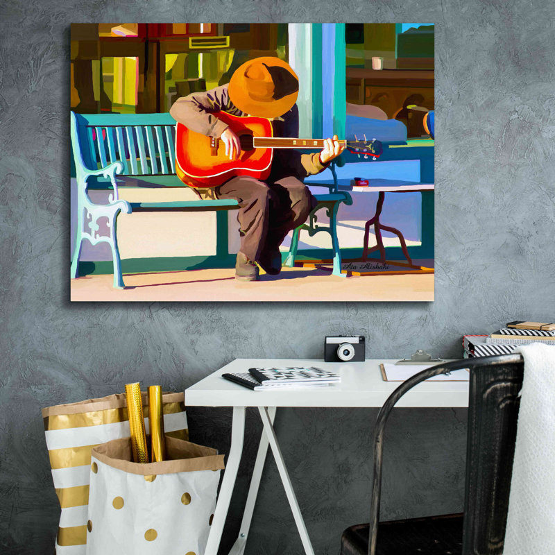 Reproduction sur toile tendue, "Play His guitare" par Ata Alishahi