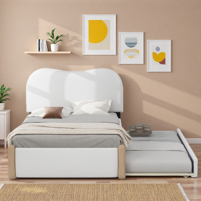 Lit plateforme tapissier avec lit gigogne, Lit simple, Blanc
