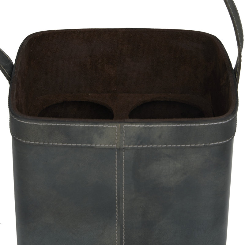 Porte-bouteilles en cuir fait à la main avec 4 bouteilles, Bleu, H 16,50 po x l 9,15 po x P 8,85 po
