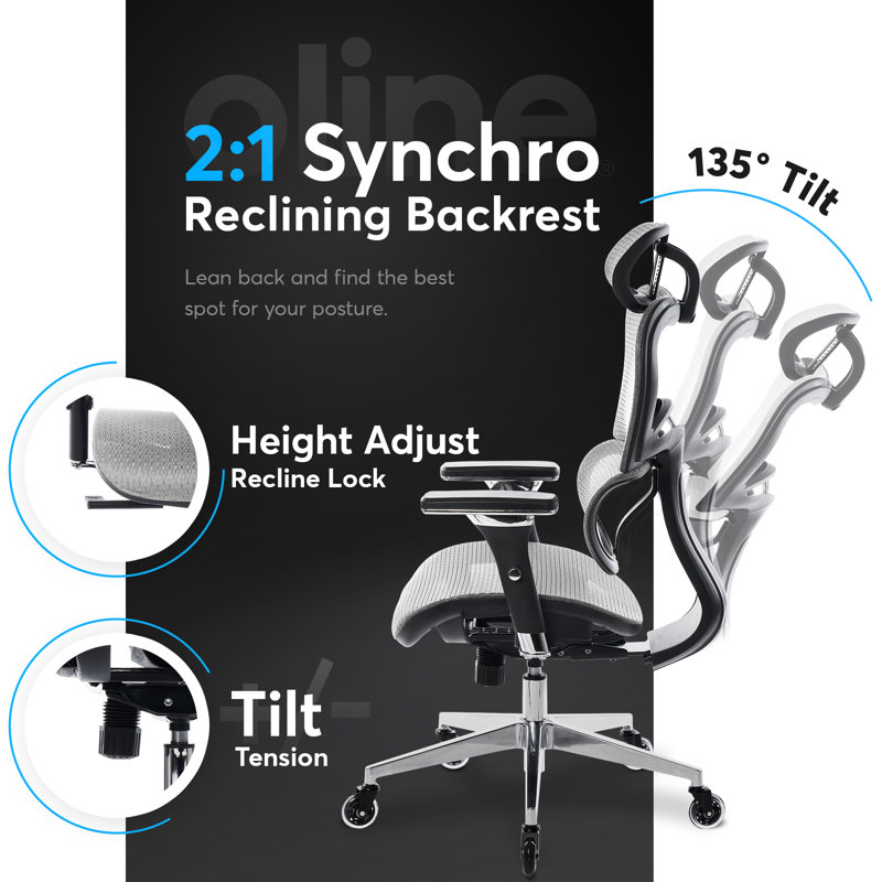 ErgoPro Gray Mesh Adjustable Executive Office Chair with Blade Wheels