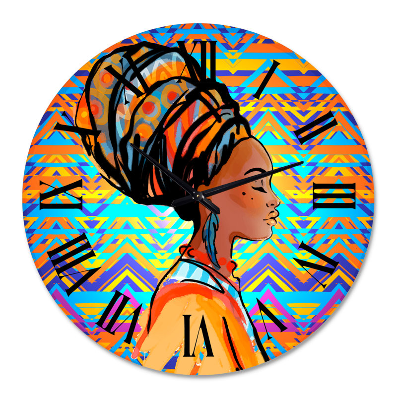 Femme afro-américaine avec Turban IV - horloge murale moderne, Grand