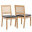 Chaises de cuisine en lin rembourrées à dossier en rotin - Ensemble de chaises de salle à manger de style Mid-Century moderne avec structure en bois franc naturel-211960357