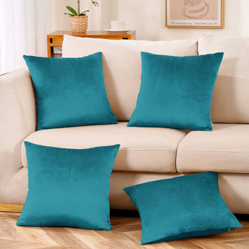 Plain Velvet Cushion Cover-(Pack of 4), Teal