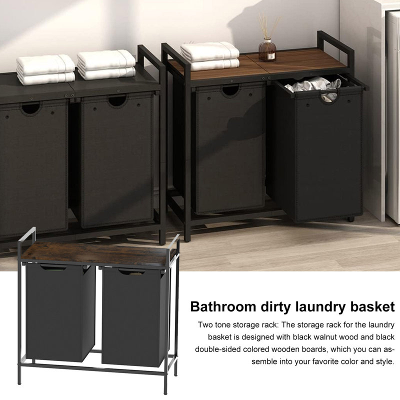 Laundry Hamper Storage Basket Large Capacity 2 Compartments Multipurpose Design Dirty Clothes Hamper