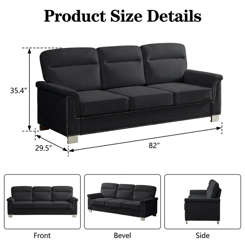 Canapé contemporain en tissu Snowfleece, Noir