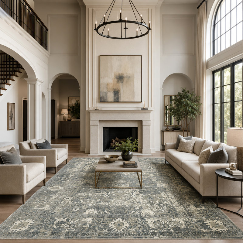 High-Quality Hand-Knotted Grey Area Rug, Rectangle 9' x 12'