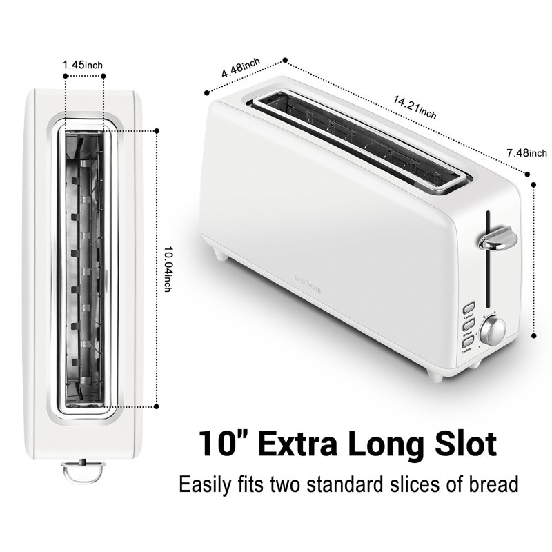 2 Slice Stainless Steel Long Slot Toaster, 6 Shade Settings, 10" Slot For Bagels & Bread, Defrost Cancel Function, Removable Crumb Tray,White