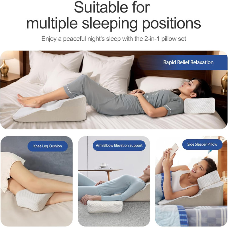 Wowmax Wedge Pillow Side Sleeper With Arm Hole For Adult Shoulder Pain, Memory Foam For Side Back Sleepers, Ergonomic Elevated Incline Pillows With Headrest Pillow