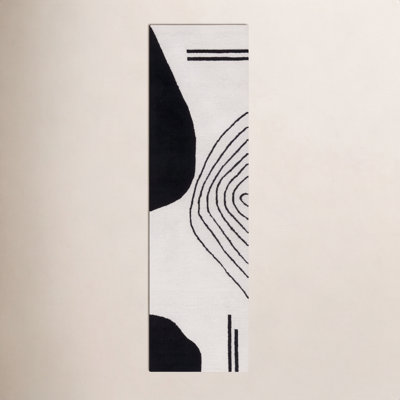 Felipe Ivory Black Hand-Woven Abstract Wool Rug