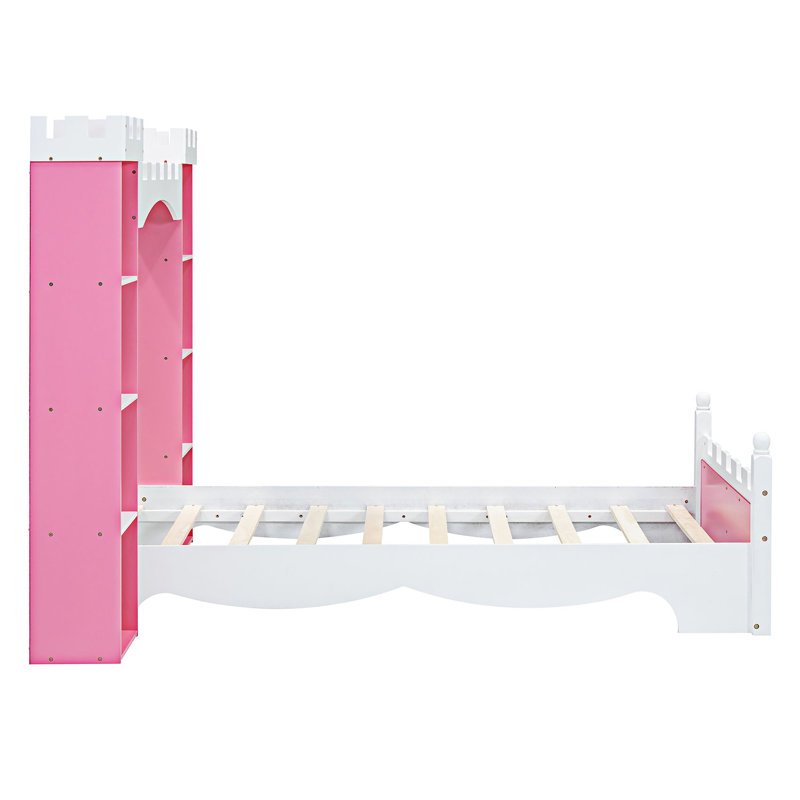 Lit plat en bois, Rose et blanc