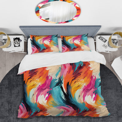 Colorful Painterly Ikat Symphony - Ensemble de housse de couette à motif abstrait