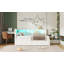 Lit plateforme tapissier simple avec ports USB et ceinture à DEL, avec 2 tiroirs, blanc