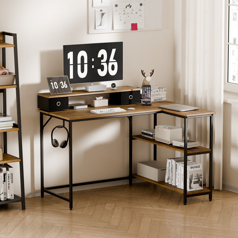 Adjoa L-Shaped Computer Desk, Brown