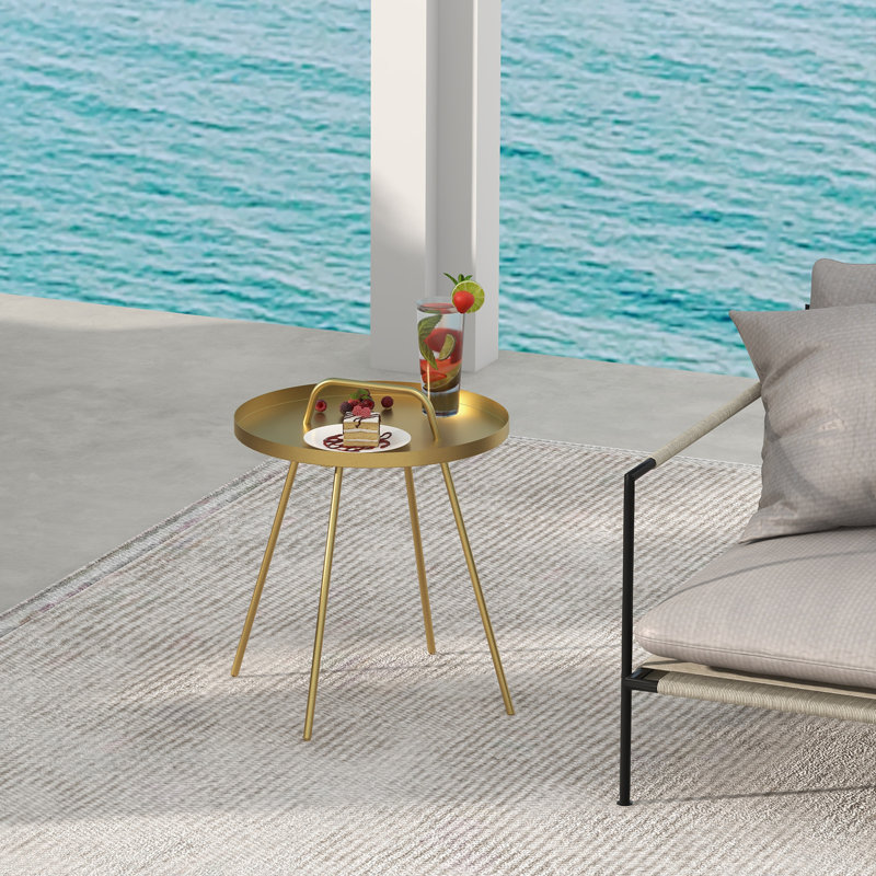 Gurtrude Round Metal Outdoor Side Table , 17.25'' in. W 17.25'' in. D, Gold
