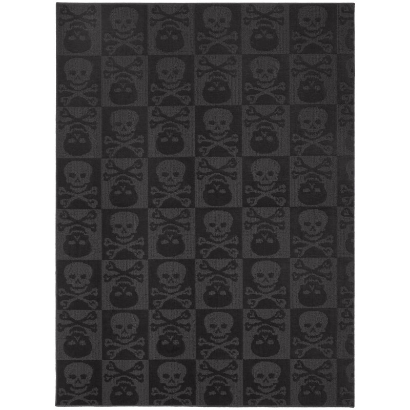 Tapis noir à motifs géométriques, Rectangle 7 pi 6 po x 9 pi 6 po