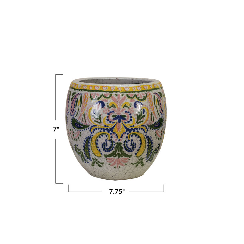 Large Terra-Cotta Planter With Floral Pattern