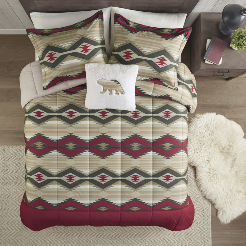 Woolrich Emmet Creek Down Alternative Comforter Set with Throw Pillow, King Comforter + 3 Additional Pieces, Red
