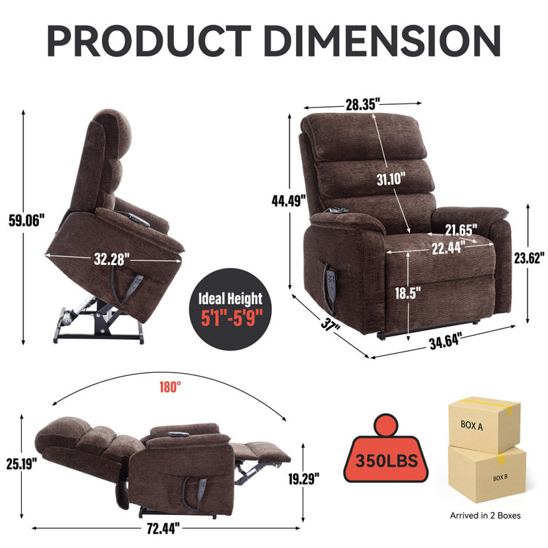 Fauteuil inclinable électrique Power Lift avec télécommande, Brun