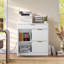 Classeur de bureau moderne autoportant 31 po 31 po, armoire de rangement cannelée blanche avec station de charge de table intégrée, tablettes réglables, grands tiroirs silencieux et poignées en métal, mobilier de rangement polyvalent pour la maison et le bureau-1497970809