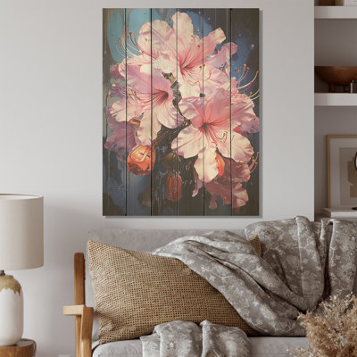Burst Of Tropical Color Hibiscus I  Hibiscus Wood Art On Natural Pine Wood