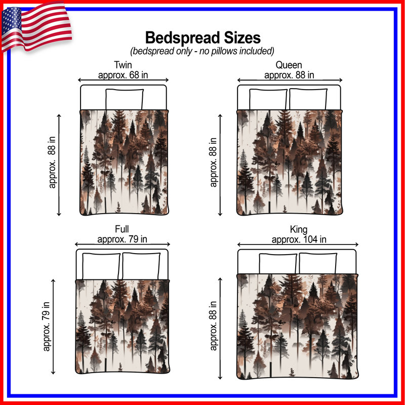 Brown Forest Silhouettes Quilted Bedspread All Sizes, Twin
