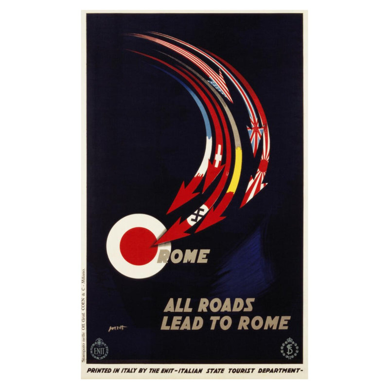 «Rome - All Roads plomb to Rome» par Mario Pozzati - Impression Giclée, H 40 po x l 32 po