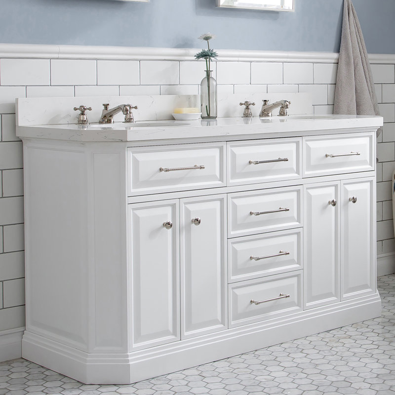 Palace 60'' W Double Vanity, Pure White, Polished Nickel