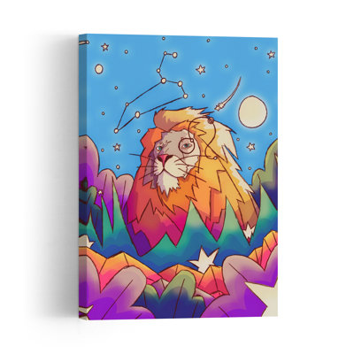 Regal Leo Stargazer Abstract Contemporary Cat Lion Landscape Nature Wall Art Print 1 Piece Wrapped Canvas Wall Art