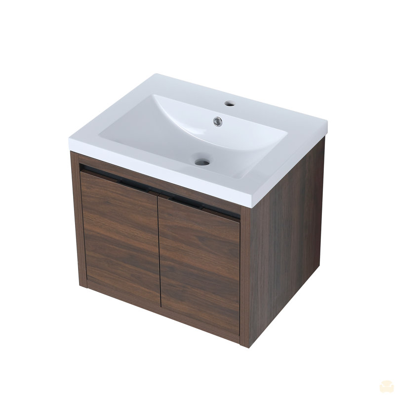 Armoire de salle de bain avec lavabo, portes à fermeture douce, conception à fixation flottante, Noyer de Californie