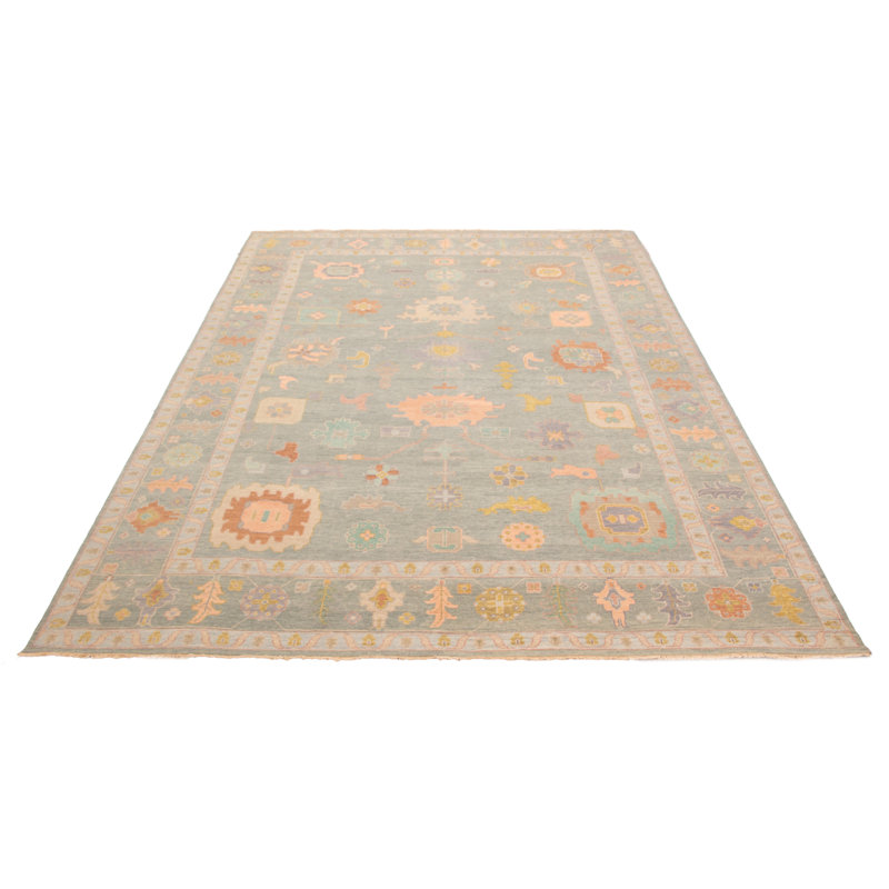 Tapis moderne en laine noué à la main gris Oushak 9 pi 11 po x 13 pi 8 po