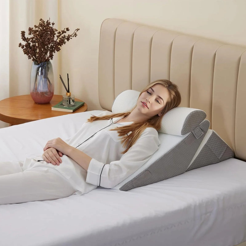 Bed Wedge Pillow, Memory Foam Sleeping Support Pillow With Headrest Adjustable Incline Cushion For Acid Reflux, Gerds, Back Pain