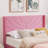 Full Size Velvet Bed Frame with Wingback Headboard, Upholstered Platform Bed with Wing Side Channel Tufted Headboard, Solid Wooden Slats Support, No Box Spring Needed, Noise Free, Pink-514089474-514089479