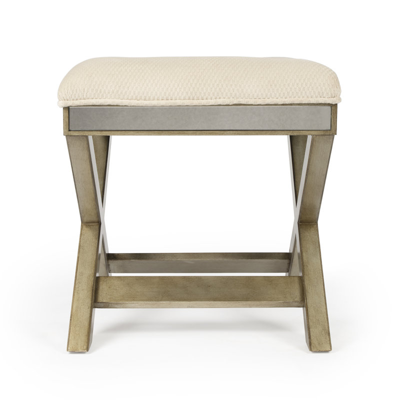 Marlo Mirrored 26"W Vanity Stool, Pewter