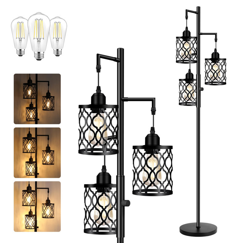 Lampe sur pied 68 "de style campagnard, lampes sur pied industrielles à intensité variable comprenant 3 ampoules E26 de 6 pièces, lampe sur pied arbre