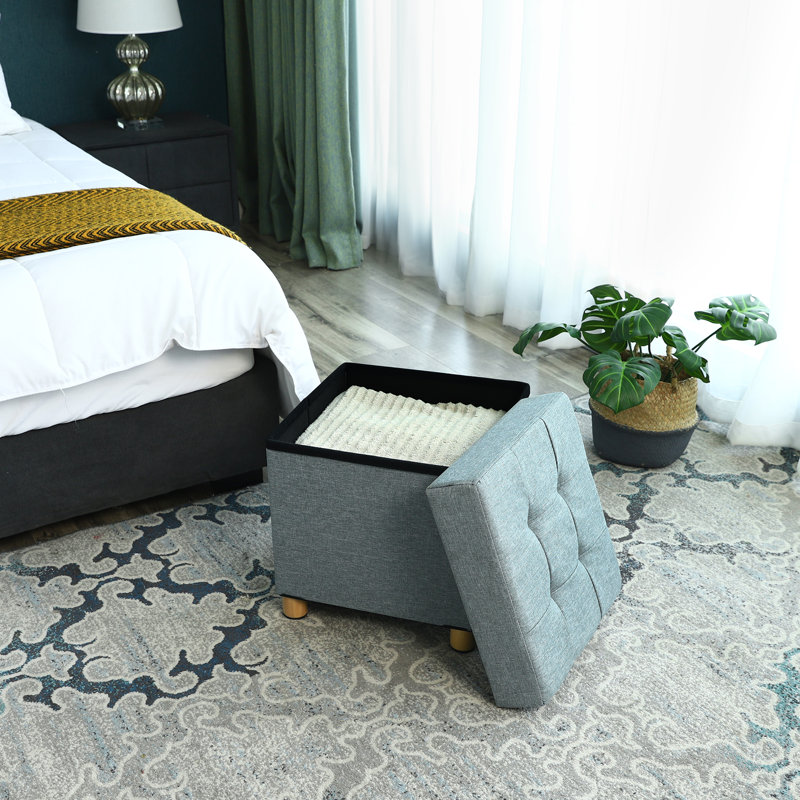 Bonnefoy 38cm Wide Tufted Square Solid Colour Ottoman with Storage, Light Grey