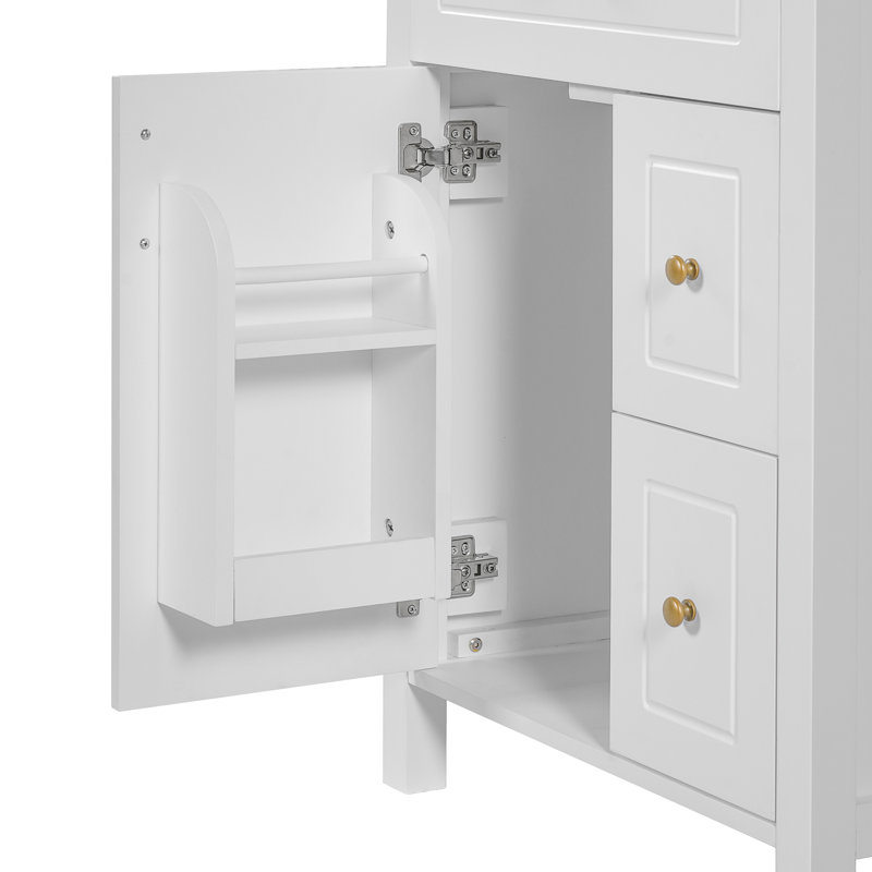 24 - Inch Bathroom Vanity Featuring Ceramic Sink, Soft Close Function, Smart Storage Compartments, And Construction With Double , Smooth For Easy Maintenance