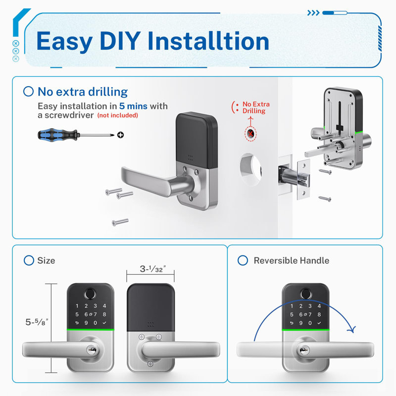 Keypad Smart Door Lock with Handle Keyless Entry Electronic Deadbolt Alternative Easy Installation