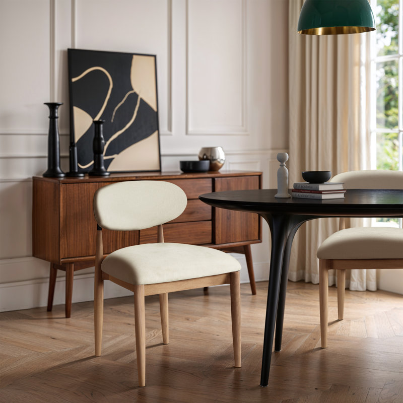 Westerfeld Eligah Vegan Leather Upholstered Dining Side Chair, Black, Stained Natural / Powder Coated Black