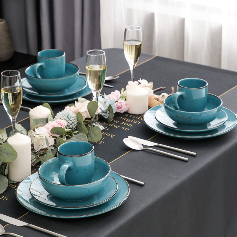 Lieske Piece Ceramic Dinnerware Set - Service for 4, Teal