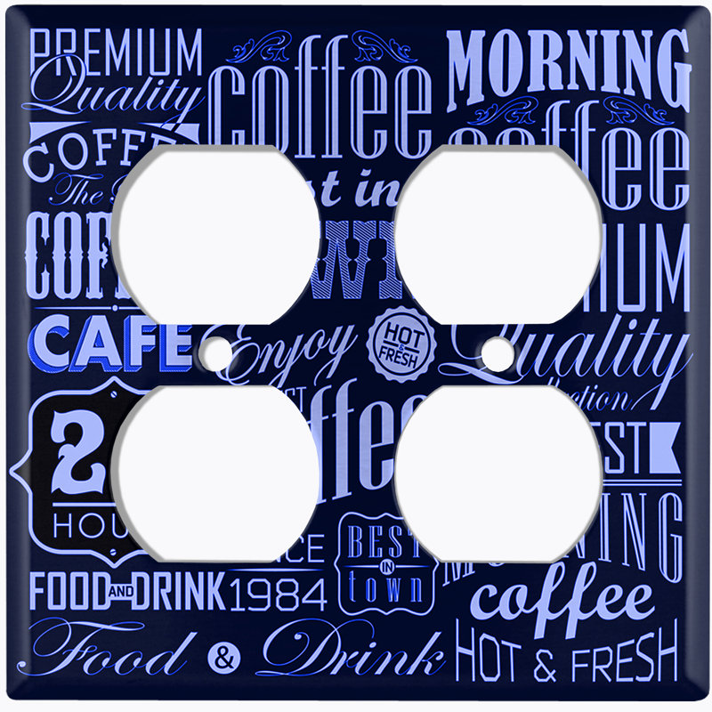Metal Light Switch Plate Outlet Cover (Coffee Diner Sign Dark Blue White - Double Duplex), Dark Blue