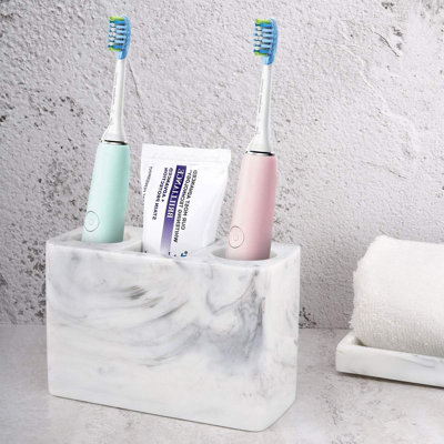 Electric Toothbrush Holder, 3 Slots Large Marble Toothbrush Toothpaste Stand, Resin Storage For Bathroom Accessories Vanity Counter Sink Organizer Caddy Marble Style