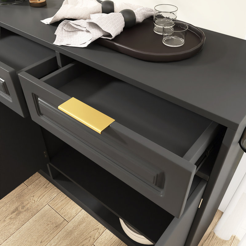 Buffet de ferme 59,1 "avec tablettes réglables et 3 tiroirs, Noir