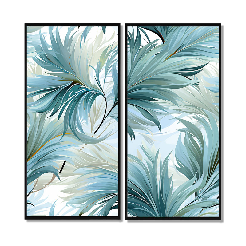 «Oceanic Dreamscape Tropical» - art mural bleu, 32" H x 32" W, Black, Framed Print without Mat