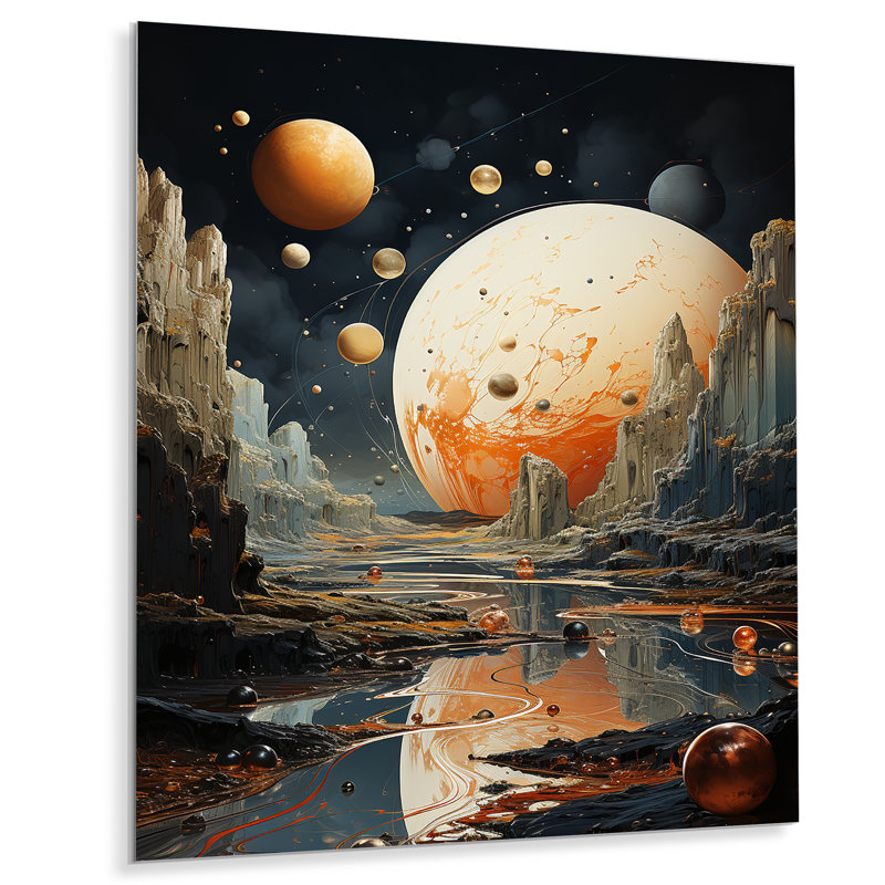 Cosmic Space Odyssey Landscape III - Art mural en métal Planète de l'espace, H 32 po x l 16 po x P 1 po