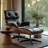 Leather Lounge Chair with Ottoman, Solid Wood Frame and Heavy-Duty Aluminum Alloy Base-1702219448