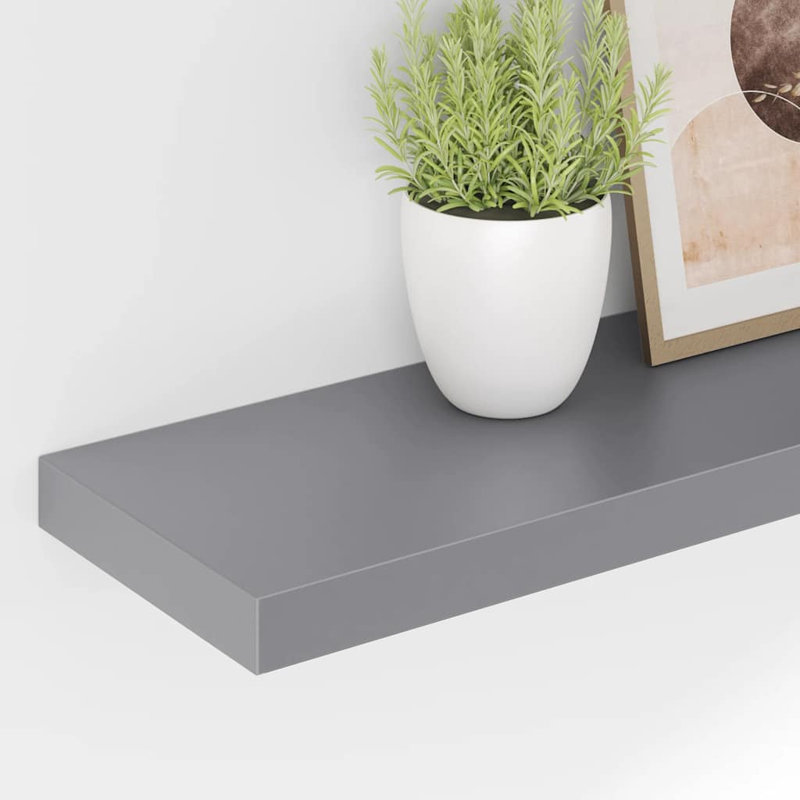 Wall Shelf Set of 2 Grey Honeycomb MDF Metal Medium Floating Wall Shelves Modern Design, 1.5" H x 9.3" W x 31.5" D, Grey