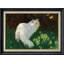Art de chat blanc dans un pré vert, images de salon, impression sur toile encadrée sur toile.-1882026930-1882026935
