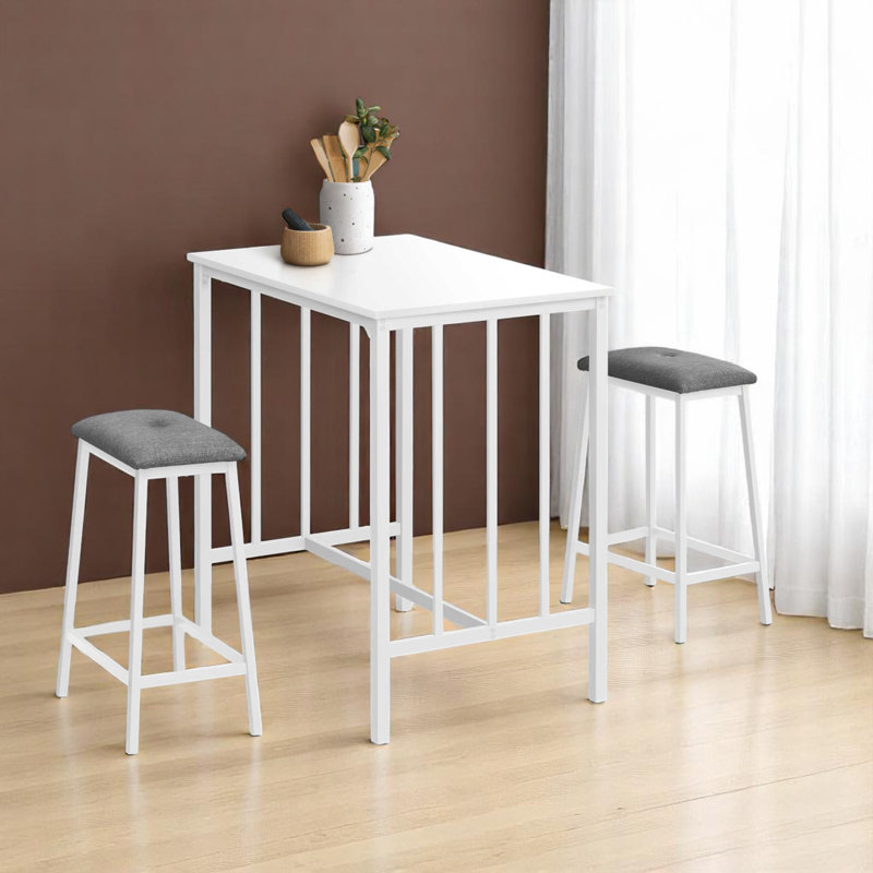 Ensemble de salle à manger 3 pièces à hauteur de comptoir Simi, 1 table, 2 tabourets, Blanc / gris